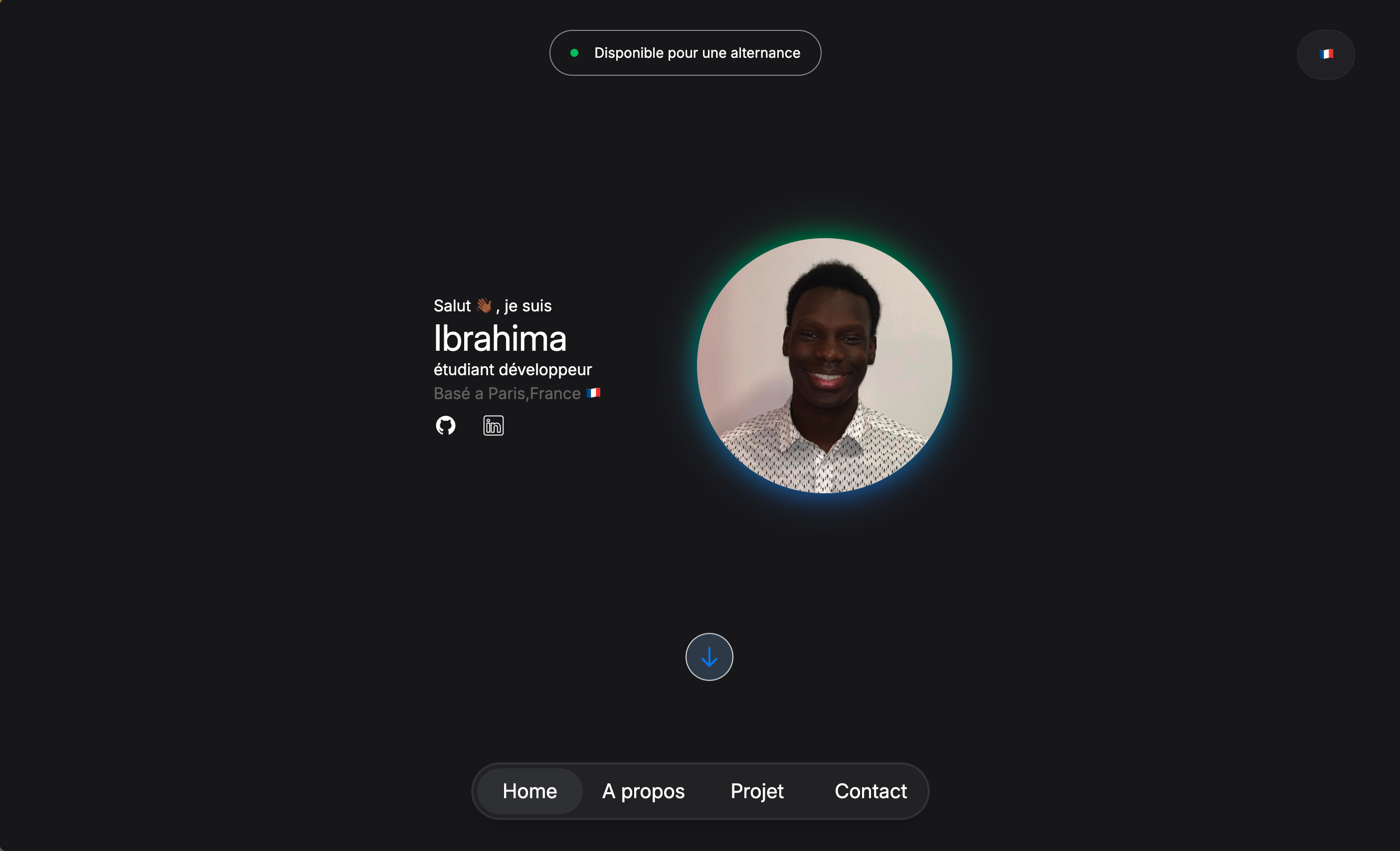 Vue du Portfolio de développeur d'Ibrahima